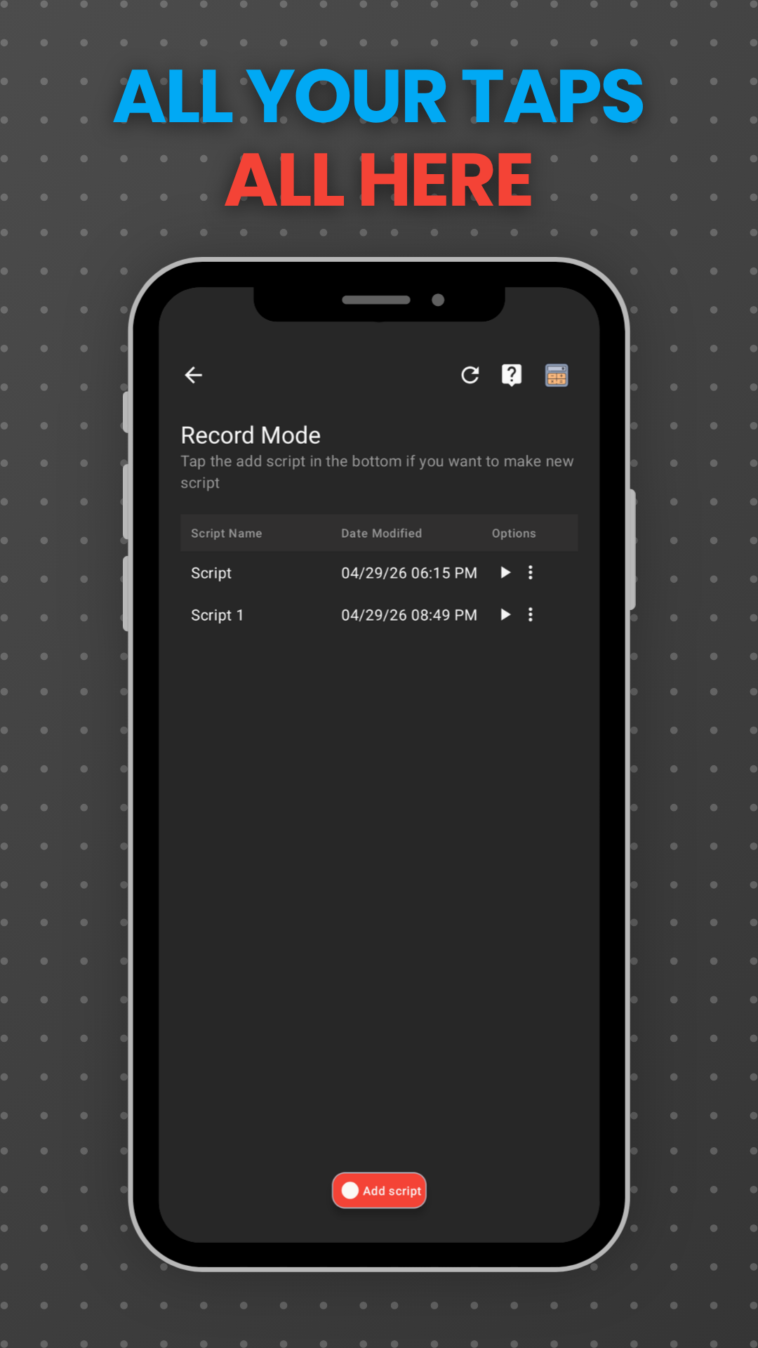 Recording list with saved macros